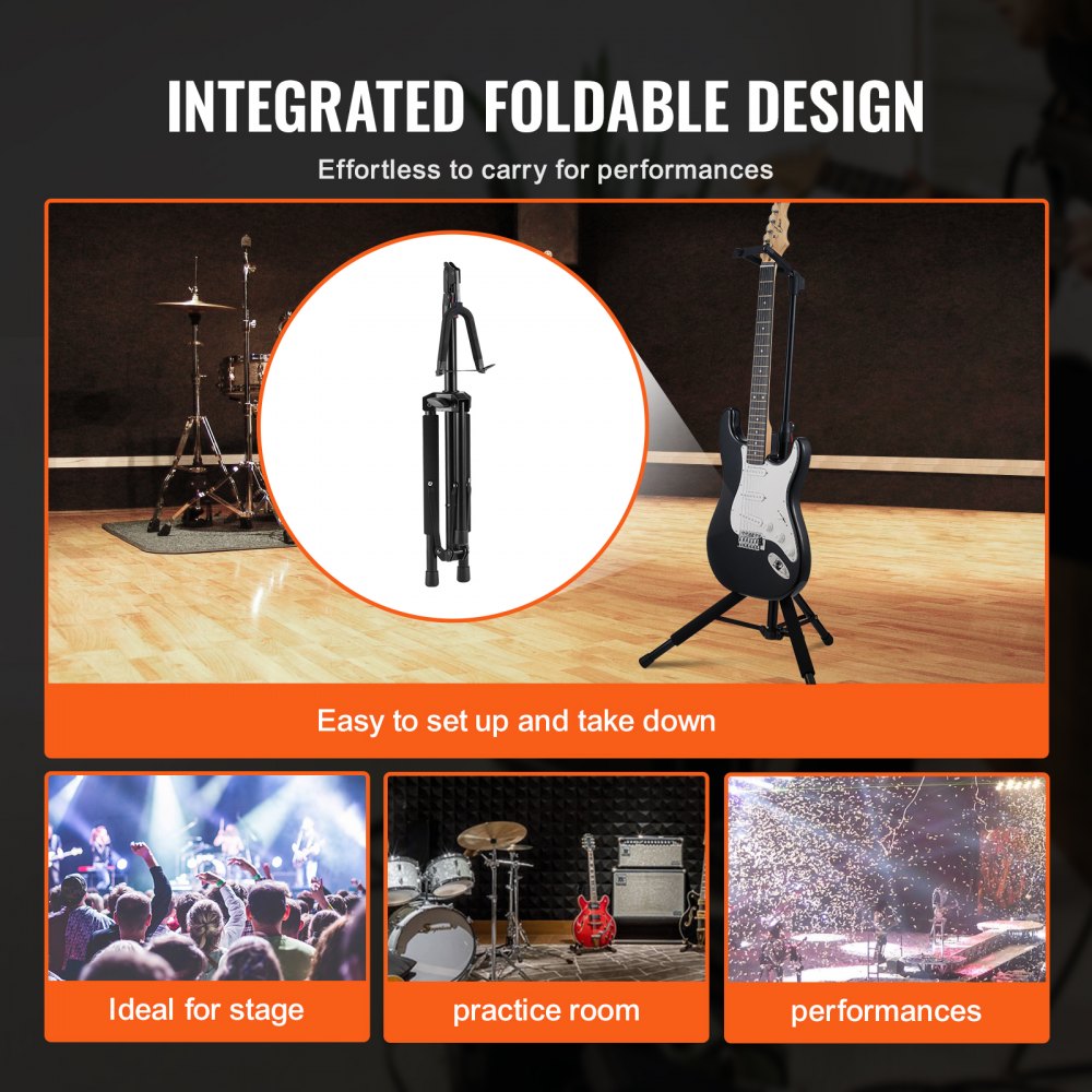 VEVOR Tripod Guitar Stand, 33 lbs/15 kg Load Capacity, Floor-Standing Foldable Guitar Stand Display Rack with 35.4-47.2 in/900-1200 mm Adjustable Height, for Guitar Acoustic Electric Classical Bass