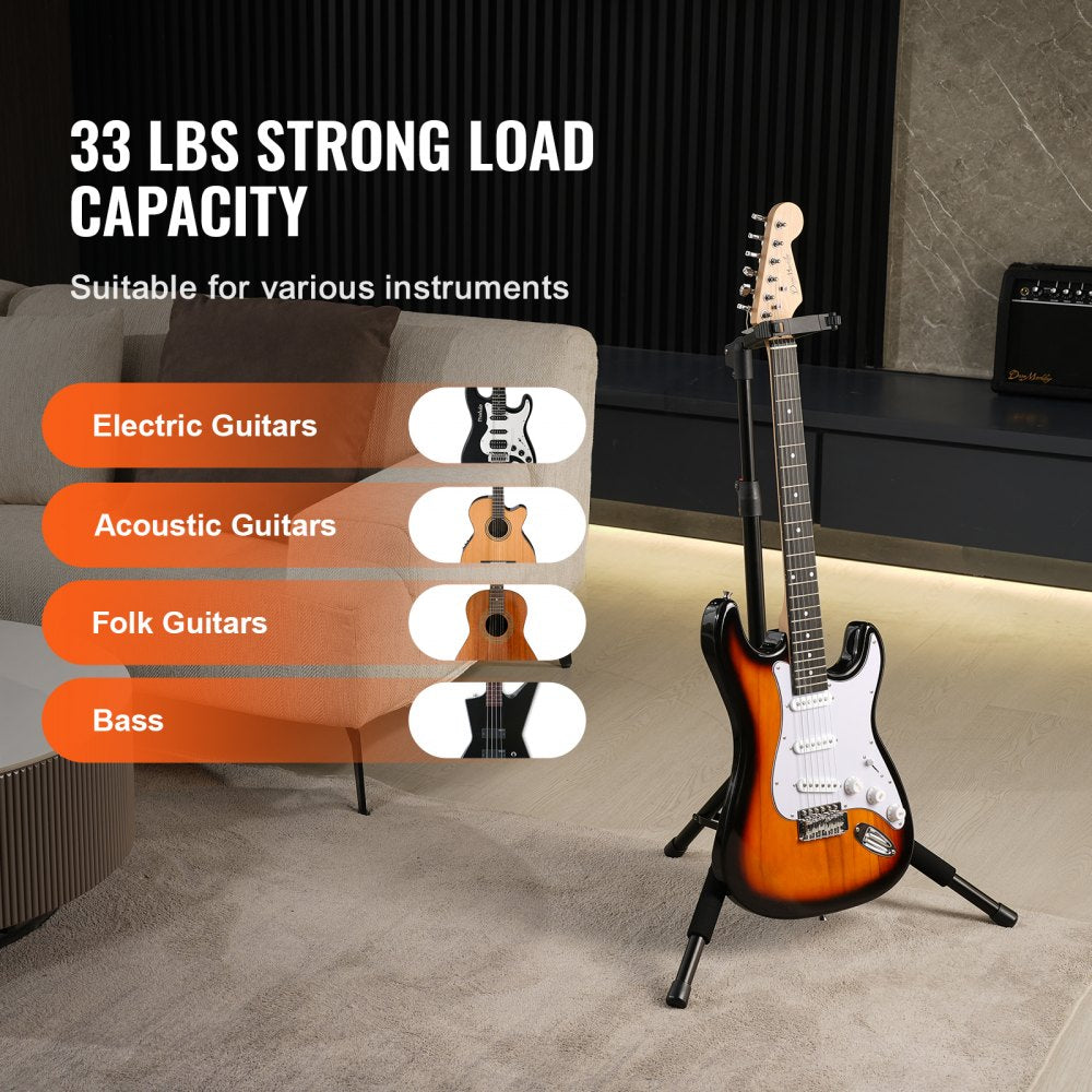 VEVOR Tripod Guitar Stand, 33 lbs/15 kg Load Capacity, Floor-Standing Foldable Guitar Stand Display Rack with 35.4-47.2 in/900-1200 mm Adjustable Height, for Guitar Acoustic Electric Classical Bass