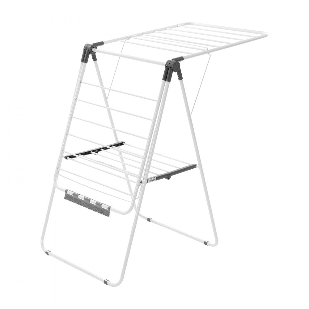 VEVOR Clothes Drying Rack, 2-Tier Foldable Laundry Dryer Rack with Sock Clips & 21 Drying Rods, Metal Height Adjustable Drying Racks for Outdoor & Indoor, Free-Standing & Space-Saving Hanger, White