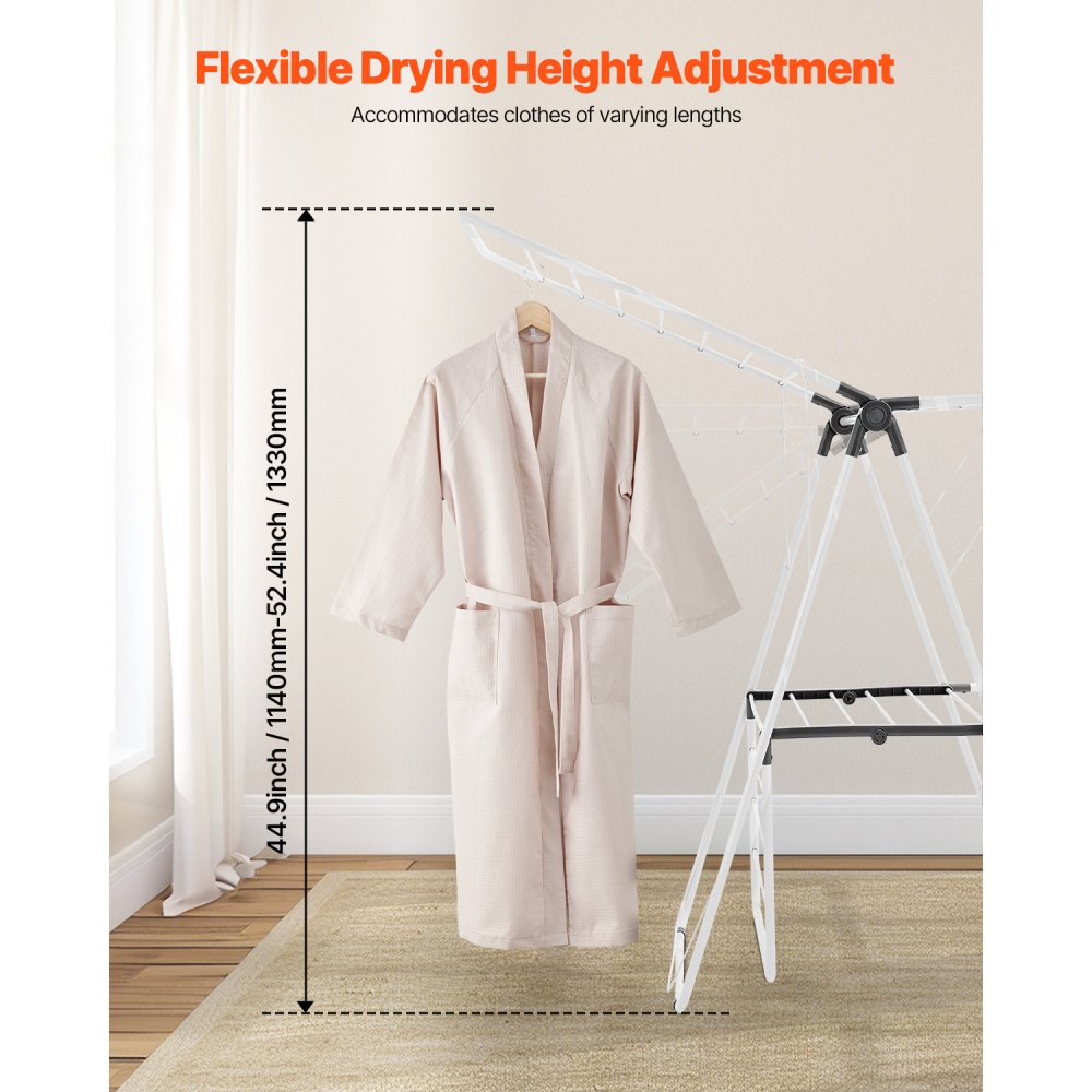 VEVOR Clothes Drying Rack, 2-Tier Foldable Laundry Dryer Rack with Sock Clips & 31 Dry Rods, Metal Height Adjustable Drying Racks for Outdoor & Indoor, Free-Standing & Space-Saving Hanger, White