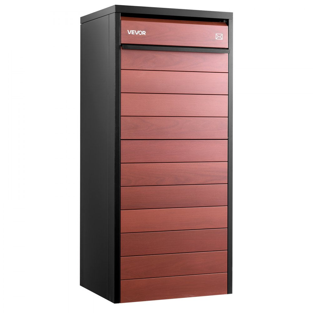 VEVOR Package Delivery Box for Outside 44.09 in Large Metal Parcel Drop Box, for Porch, Curbside & House Storage, Lockable Anti-Theft Waterproof Weatherproof, Secure Mailbox for Outdoor, Black & Brown