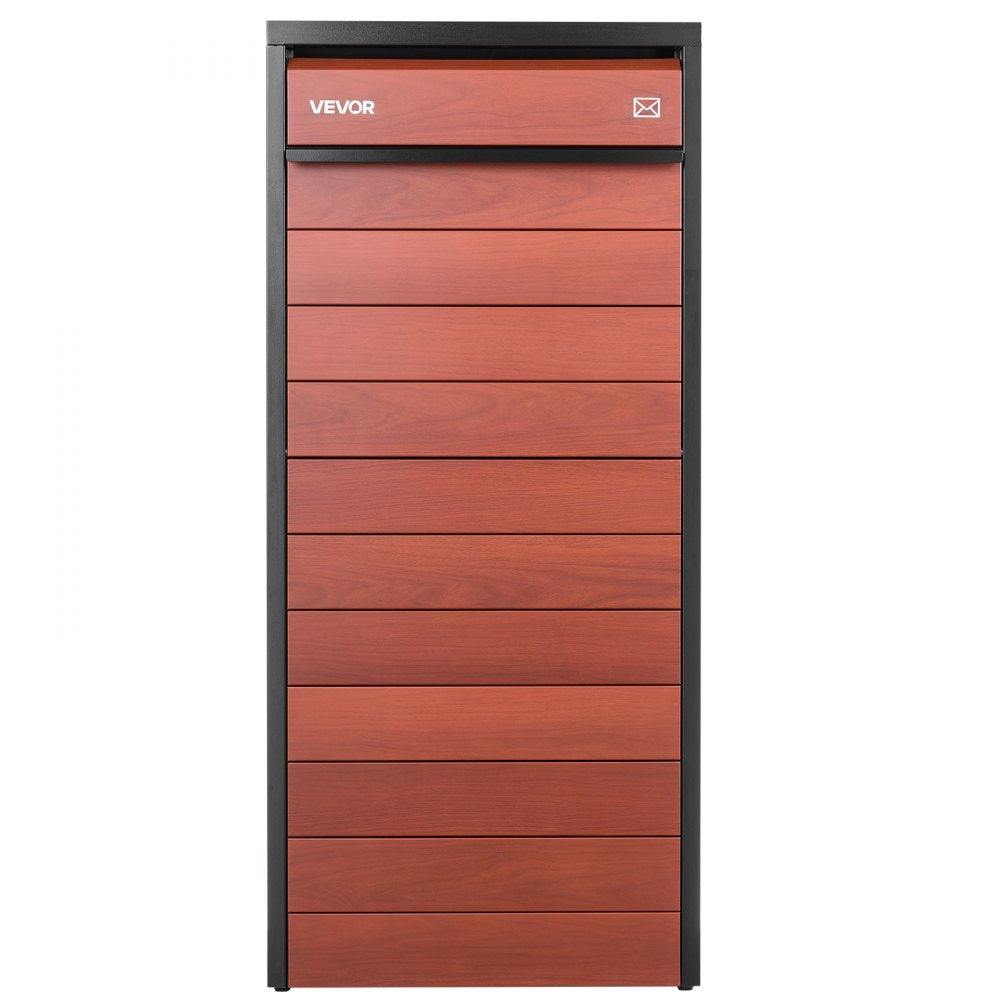 VEVOR Package Delivery Box for Outside 44.09 in Large Metal Parcel Drop Box, for Porch, Curbside & House Storage, Lockable Anti-Theft Waterproof Weatherproof, Secure Mailbox for Outdoor, Black & Brown