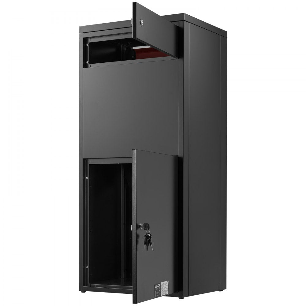 VEVOR Package Delivery Box for Outside 44.09 in Large Metal Parcel Drop Box, for Porch, Curbside & House Storage, Lockable Anti-Theft Waterproof Weatherproof, Secure Mailbox for Outdoor, Black & Brown