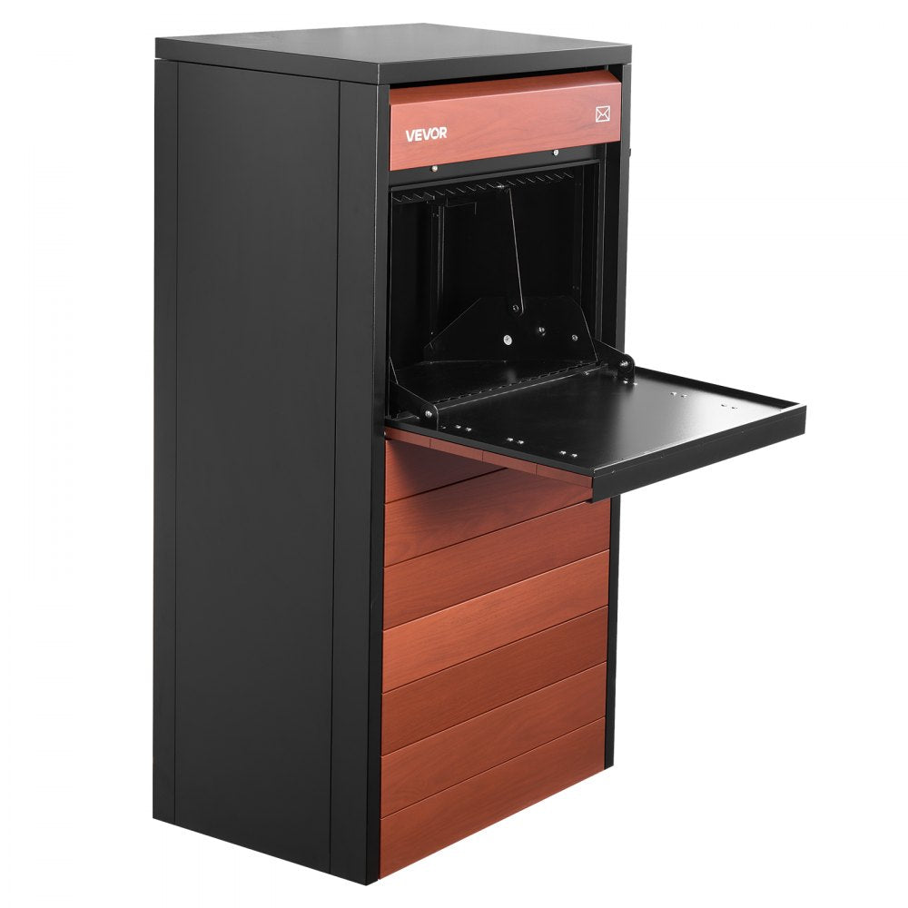 VEVOR Package Delivery Box for Outside 44.09 in Large Metal Parcel Drop Box, for Porch, Curbside & House Storage, Lockable Anti-Theft Waterproof Weatherproof, Secure Mailbox for Outdoor, Black & Brown