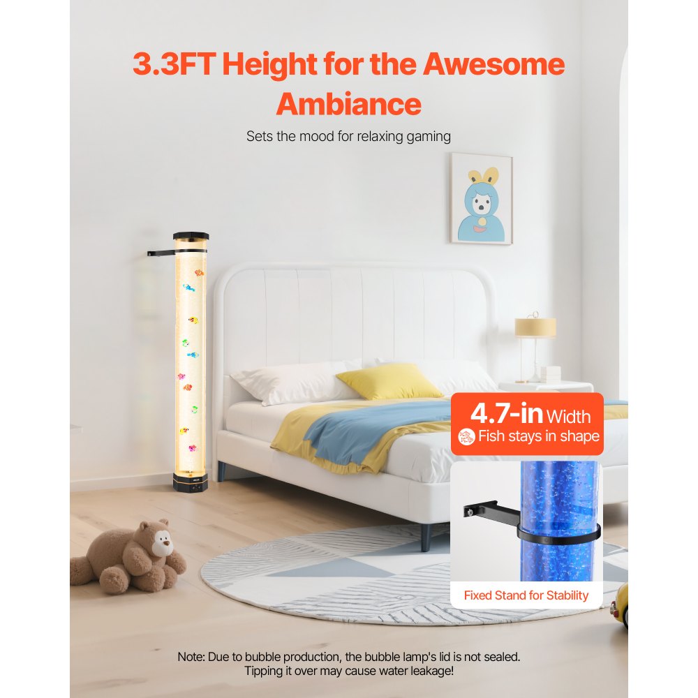 VEVOR Sensory Bubble Tube Lamp, 3.3 ft Bubble Fish Tube, Sensory Aquarium Lamp with 10 Floating Fish & 16 Color Effects, Remote Control, Stress Relief Calming Light for Bedroom Living Room Home Decor