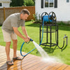 VEVOR Freestanding Garden Hose Reel, Holds 125 Feet of 5/8-inch Hose, Wall Mount or Ground Mount, Detachable Holder Stand with Storage Rack, 5 ft Leader Hose, Brass Fitting, 4 Spikes, for Backyards