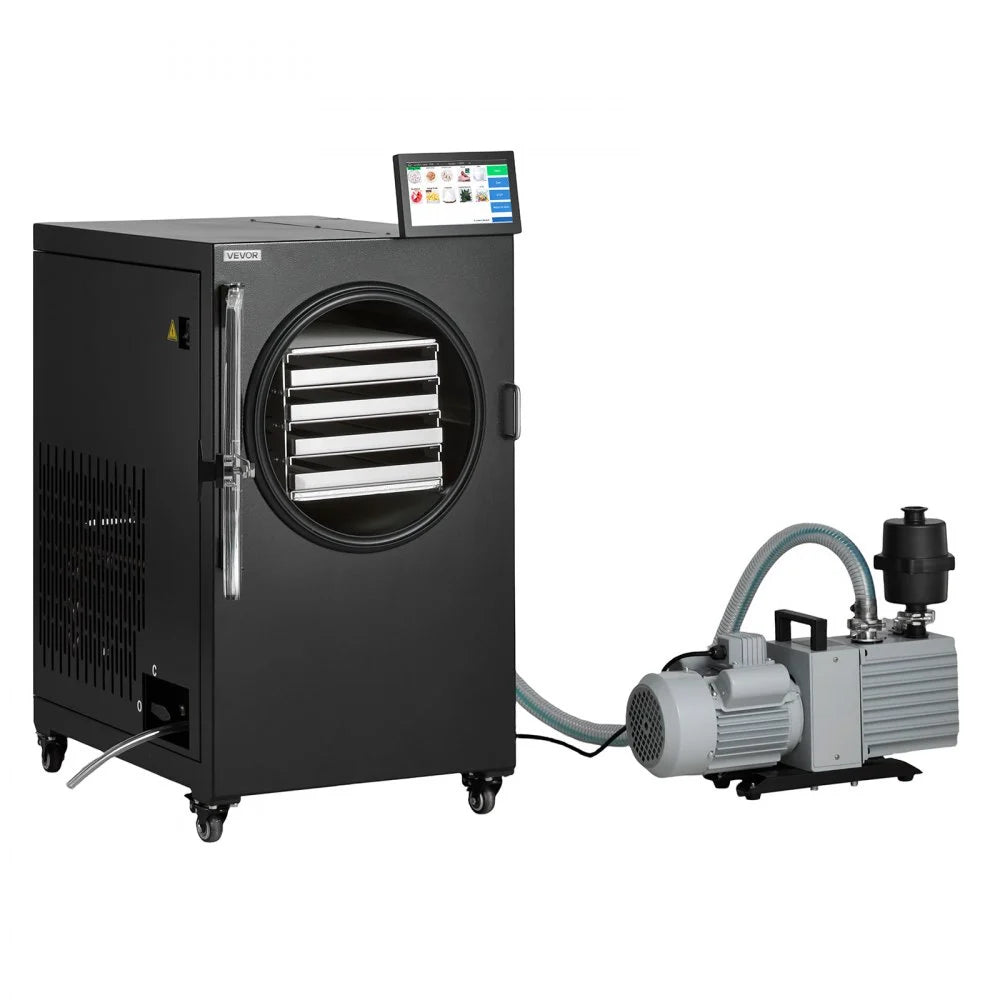 VEVOR Vacuum Freeze Dryer Machine, 11-15.4 lbs/Batch, 4 Trays, 10 Presets for Fruit Vegetable Meat, Durable Freestanding Freeze Drying Equipment with Wheel, App Control, LCD Touchscreen, Auto Defrost