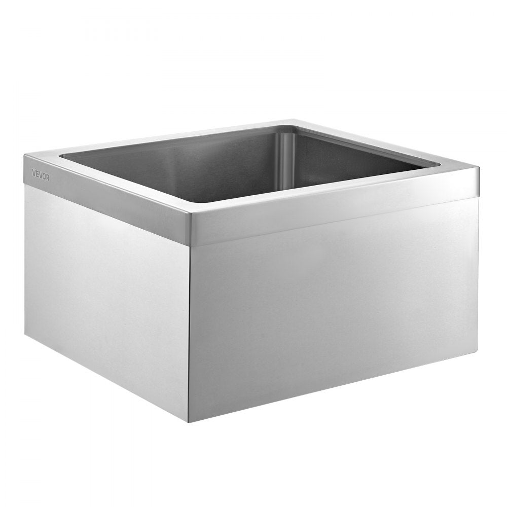VEVOR Stainless Steel Floor Mop Sink, 22 x 19 x 12 in, 304 Stainless Steel, with 3-in-1 Filter and Wall-Mounted Bracket, X-Shaped Groove for Quick and Smooth Drainage, for Balcony and Bathroom