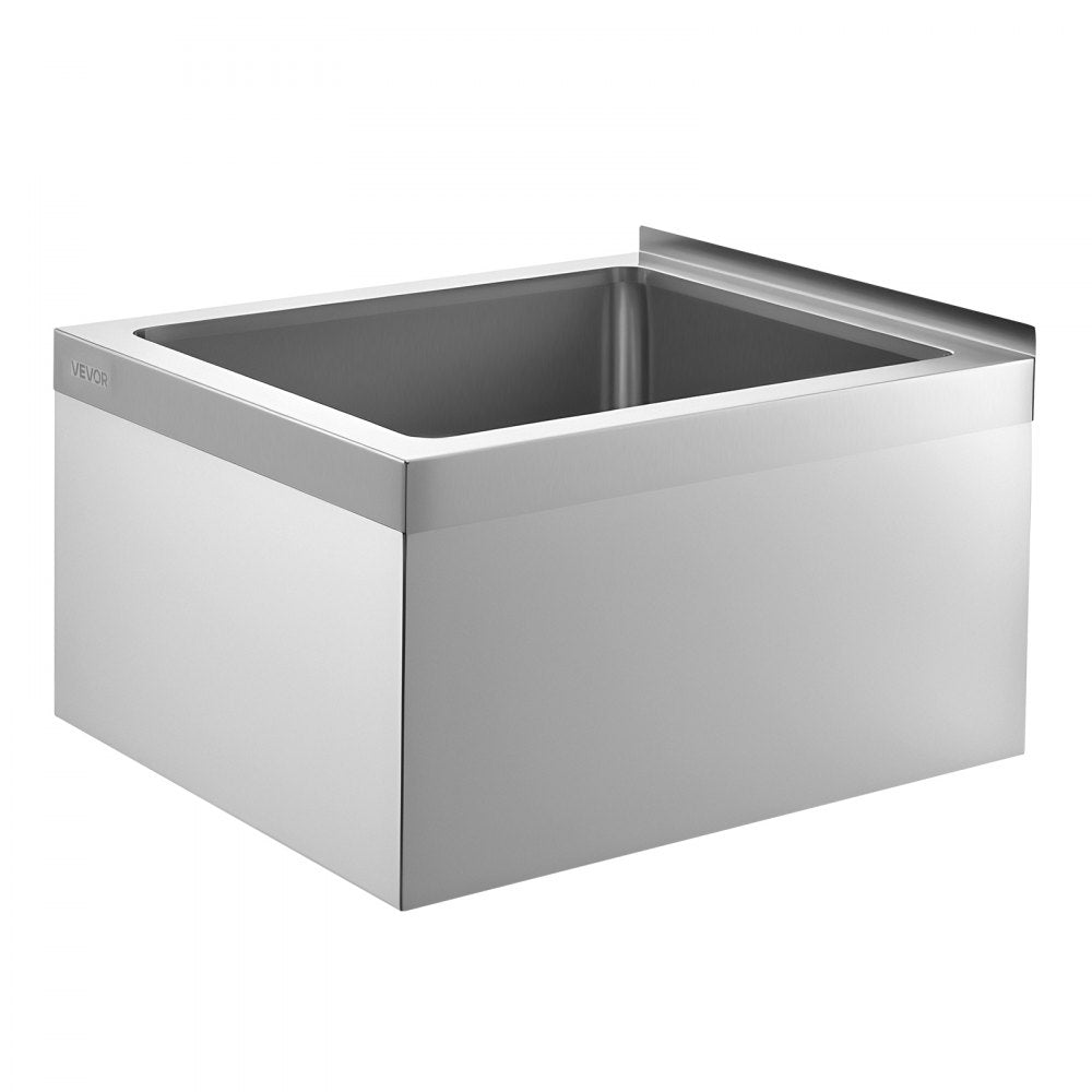 VEVOR Stainless Steel Floor Mop Sink, 22 x 19 x 12 in, 304 Stainless Steel, with Backsplash, 3-in-1 Filter and Wall-Mounted Bracket, X-Shaped Groove for Quick Drainage, for Balcony and Bathroom
