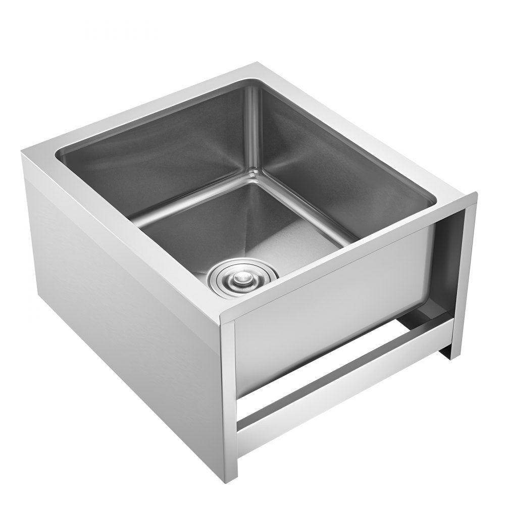 VEVOR Stainless Steel Floor Mop Sink, 22 x 19 x 12 in, 304 Stainless Steel, with Backsplash, 3-in-1 Filter and Wall-Mounted Bracket, X-Shaped Groove for Quick Drainage, for Balcony and Bathroom