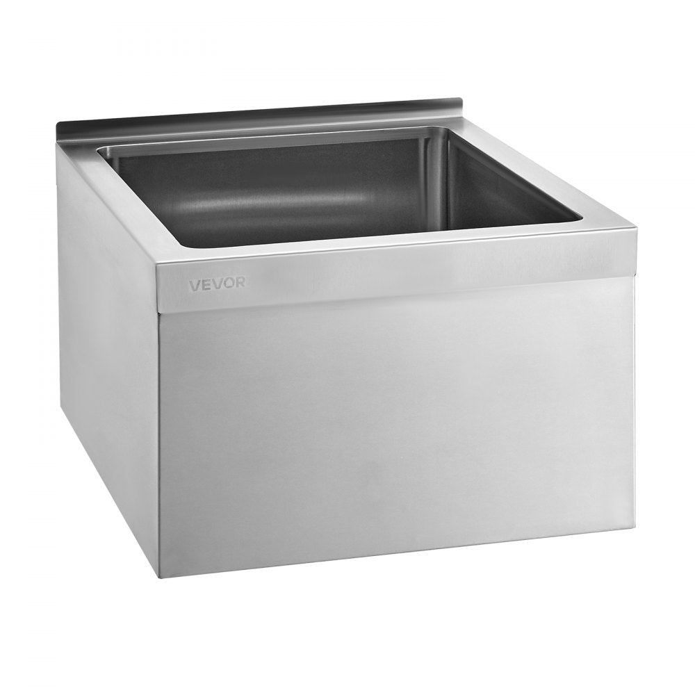 VEVOR Stainless Steel Floor Mop Sink, 22 x 19 x 12 in, 304 Stainless Steel, with Backsplash, 3-in-1 Filter and Wall-Mounted Bracket, X-Shaped Groove for Quick Drainage, for Balcony and Bathroom