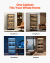 VEVOR display cabinet use cases (study room, living room, game room, bedroom)