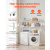 VEVOR Over Washer and Dryer Storage Shelves, 4 Tiers Laundry Room Drying Rack with Hanger Rod and Hooks, Two Rows Adjustable Washer Shelves Space Saver, for Laundry Room Storage & Organization, White