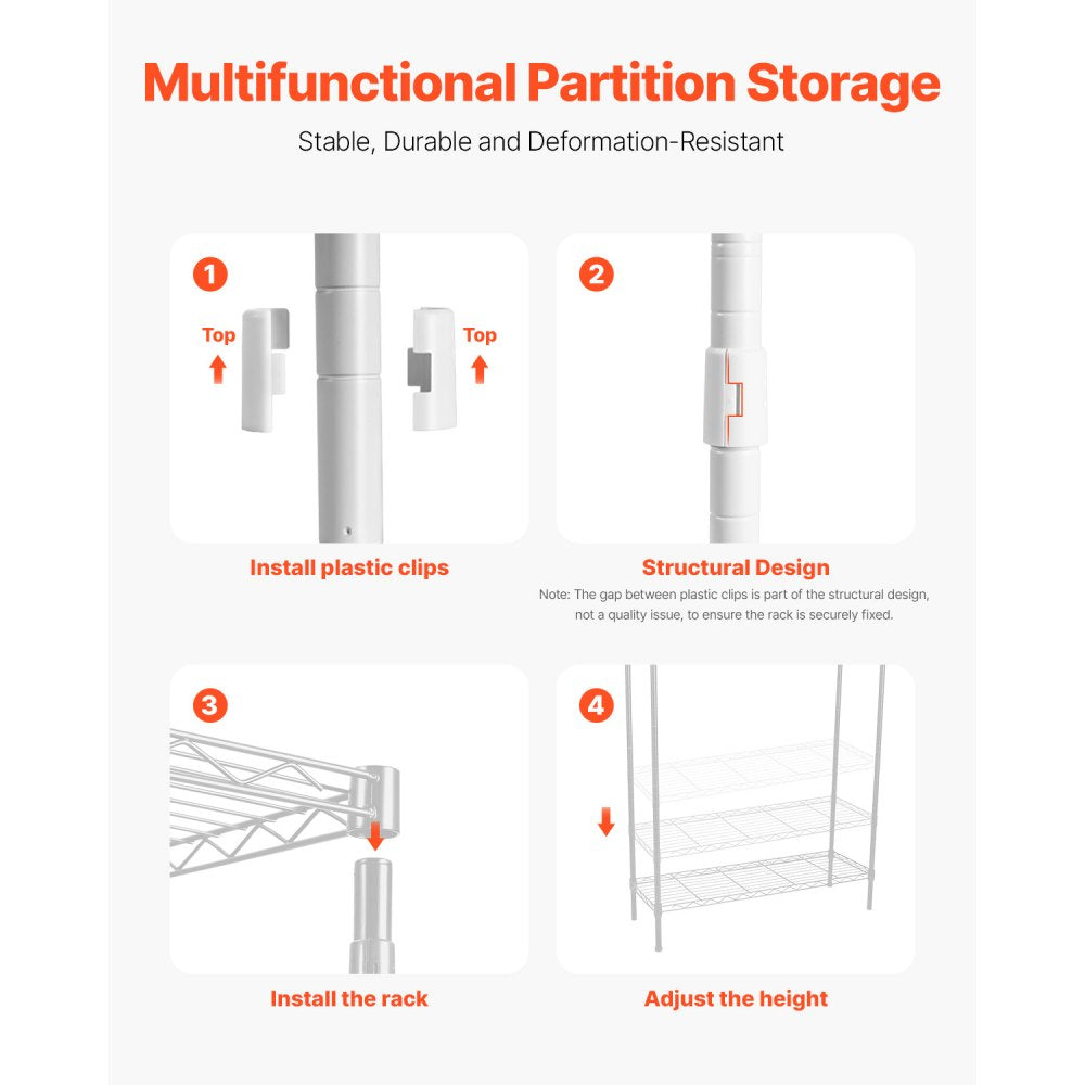 VEVOR Over Washer and Dryer Storage Shelves, 4 Tiers Laundry Room Drying Rack with Hanger Rod and Hooks, Two Rows Adjustable Washer Shelves Space Saver, for Laundry Room Storage & Organization, White