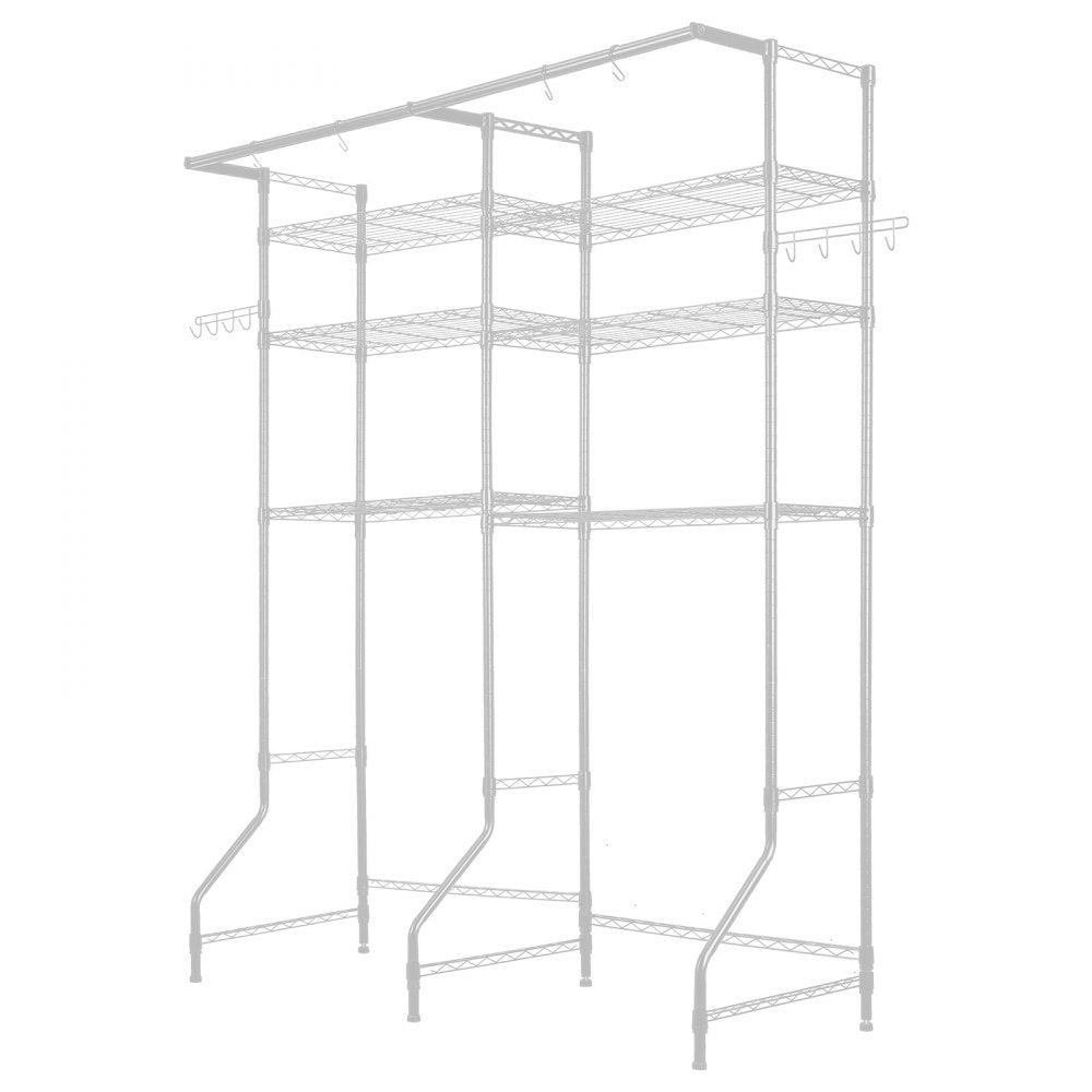 VEVOR Over Washer and Dryer Storage Shelves, 6 Tiers Laundry Room Drying Rack with Hanger Rod and Hooks, Two Rows Adjustable Washer Shelves Space Saver, for Laundry Room Storage & Organization, White