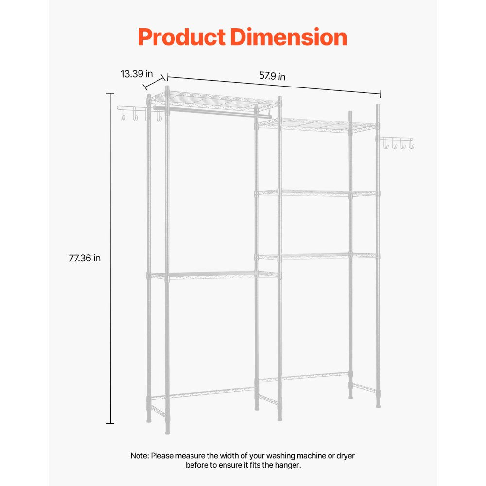 VEVOR Over Washer and Dryer Storage Shelves, 5 Tiers Laundry Room Drying Rack with Hanger Rod and Hooks, Two Rows Adjustable Washer Shelves Space Saver, for Laundry Room Storage & Organization, White