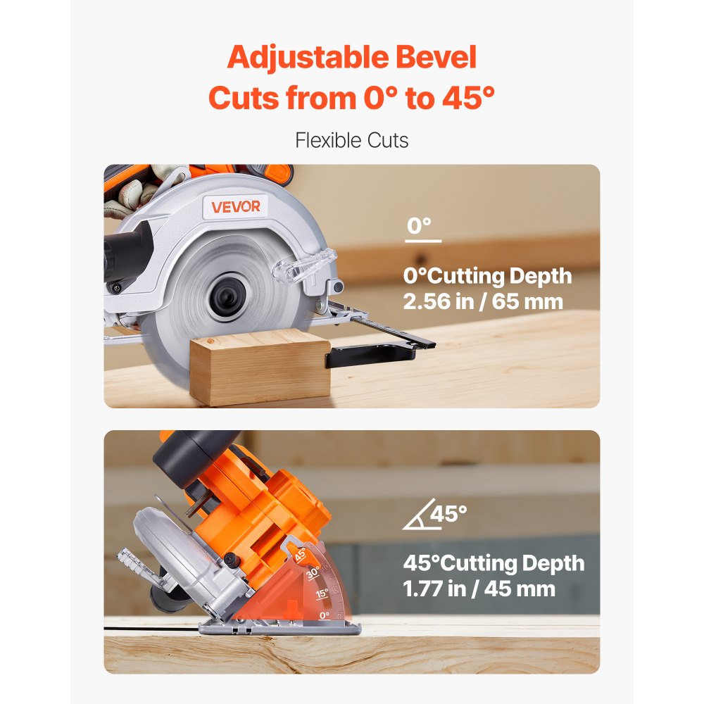VEVOR Cordless Circular Saw, 7-1/4 inch Blade, 5000 RPM Speed, 0-45 Degree Bevel Capability, Brushless Motor, LED Light, Electric Circular Saw Kit with Battery and Charger Included, for Wood Cutting