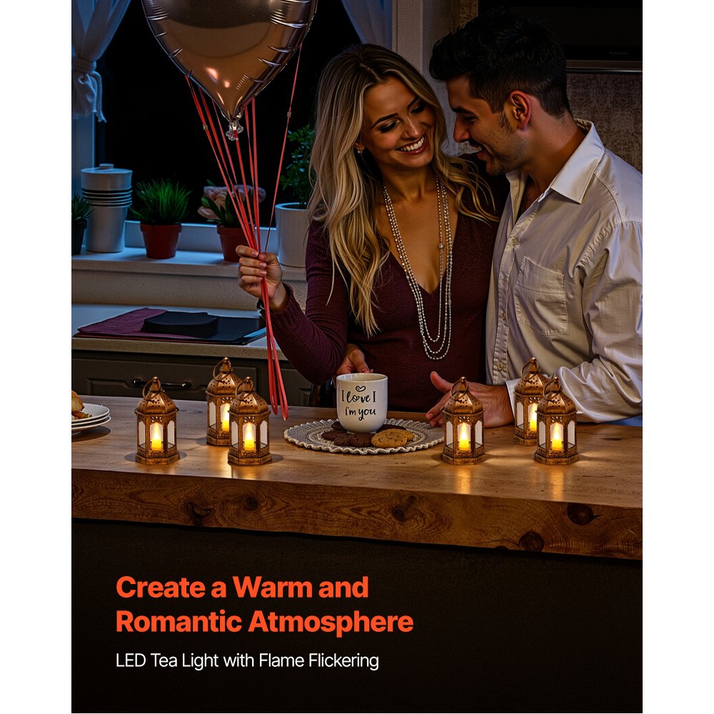 VEVOR 12 Pcs Decorative Candle Lantern, LED Electric Flameless Candle, Plastic LED Holder with Glass, Wall Hanging Indoor Porch Lanterns for Wedding Table Party Farmhouse Indoor Decor, Bronze