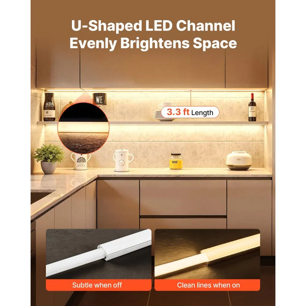 VEVOR 20-Pack 3.3 ft/1M U Shape LED Aluminum Channel, with Milky Cover, End Caps and Mounting Clips, Aluminum Profile for LED Strip Light Installations, Easy Installation, for Under Cabinet Counter