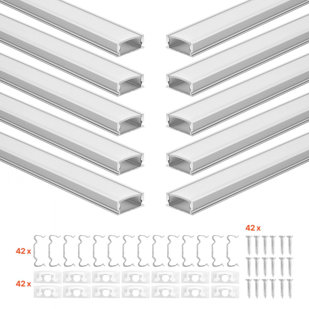 VEVOR 10-Pack 6.6 ft/2M U Shape LED Aluminum Channel, with Milky Cover, End Caps and Mounting Clips, Aluminum Profile for LED Strip Light Installations, Easy Installation, for Under Cabinet Counter