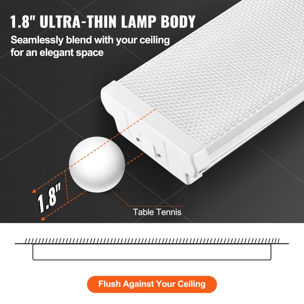 VEVOR 8FT LED Wraparound Light, 110W 10,000LM, Flush Mount LED Shop Light, 4 Pack 6500K Daylight LED Kitchen Ceiling Lighting Fixtures, for Garage Office Laundry Fluorescent Tube Replacement, FCC