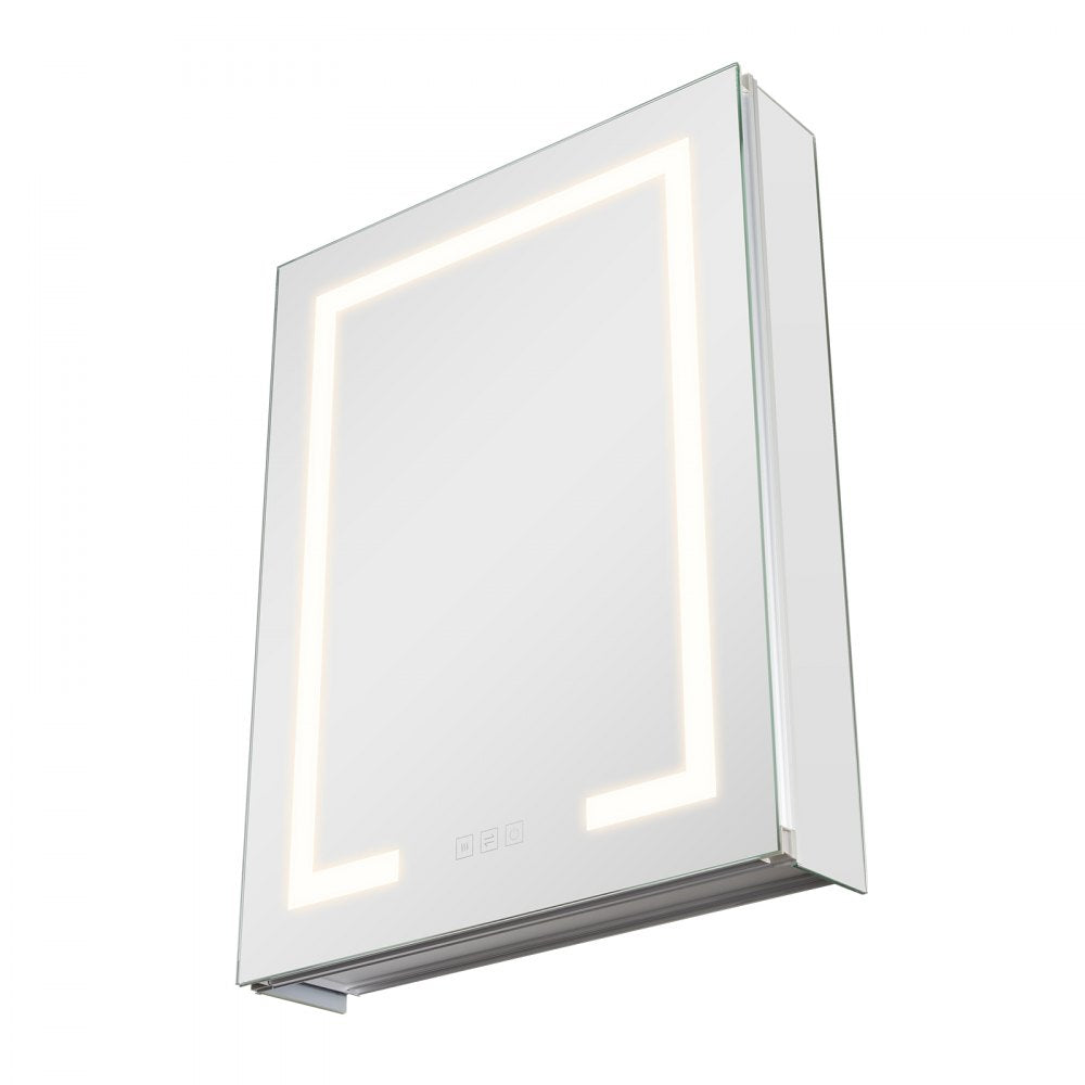 VEVOR Lighted Medicine Cabinet with Mirror, 20 x 26 in Recessed or Wall Mount, 3 Color Dimmable LED Bathroom Medicine Cabinet with Double-Side Mirror, Adjustable Shelves, Memory Anti-Fog Function