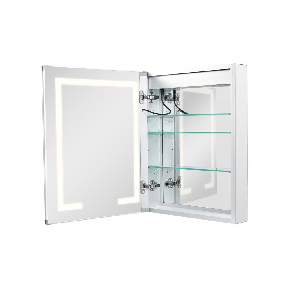 VEVOR Lighted Medicine Cabinet with Mirror, 20 x 26 in Recessed or Wall Mount, 3 Color Dimmable LED Bathroom Medicine Cabinet with Double-Side Mirror, Adjustable Shelves, Memory Anti-Fog Function