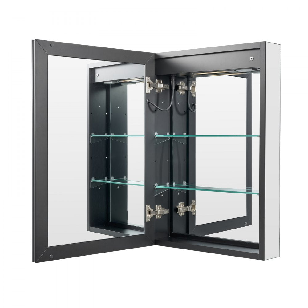 VEVOR Lighted Medicine Cabinet with Mirror, 20 x 28 in Recessed or Wall Mount, 3 Color Dimmable LED Bathroom Medicine Cabinet with Sensor Light, Adjustable Shelve Storage, Memory Defog Function