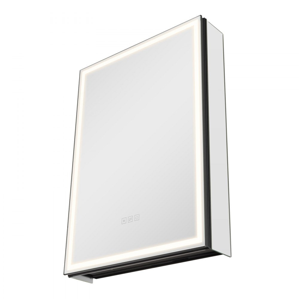 VEVOR Lighted Medicine Cabinet with Mirror, 20 x 28 in Recessed or Wall Mount, 3 Color Dimmable LED Bathroom Medicine Cabinet with Bottom Lighting, Adjustable Shelve Storage, Memory Defog Function