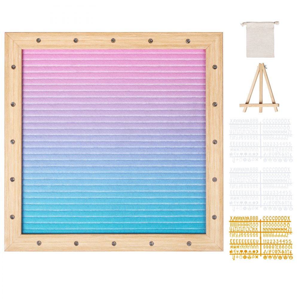 VEVOR Gradient Felt Letter Board, 10"x10" Felt Message Board, Changeable Sign Boards with 510 Letters, Stand, and Built-in LED Lights, Baby Announcement Sign for Home Classroom Office Decor Wedding