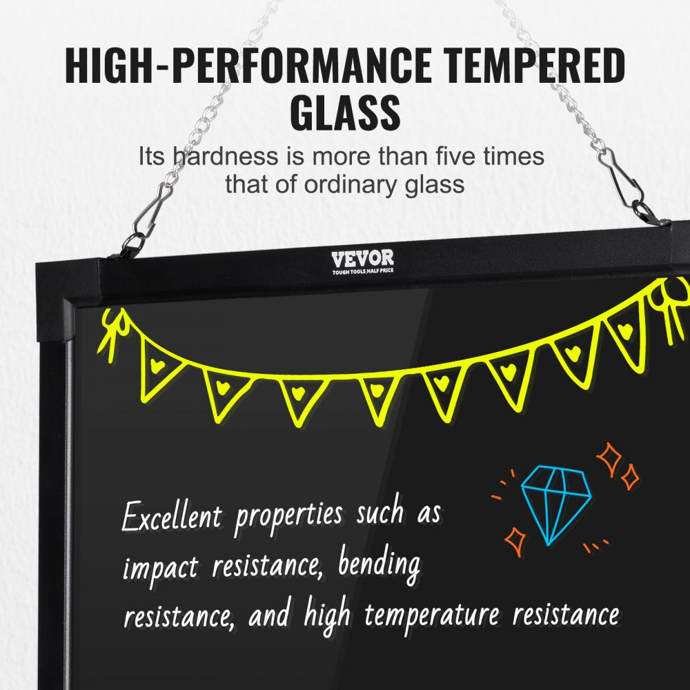 VEVOR LED Message Writing Board, 24"x16" Illuminated Erasable Lighted Chalkboard, Neon Effect Menu Sign Board, Drawing Board with 8 Fluorescent Chalk Markers and Remote Tested to UL Standards