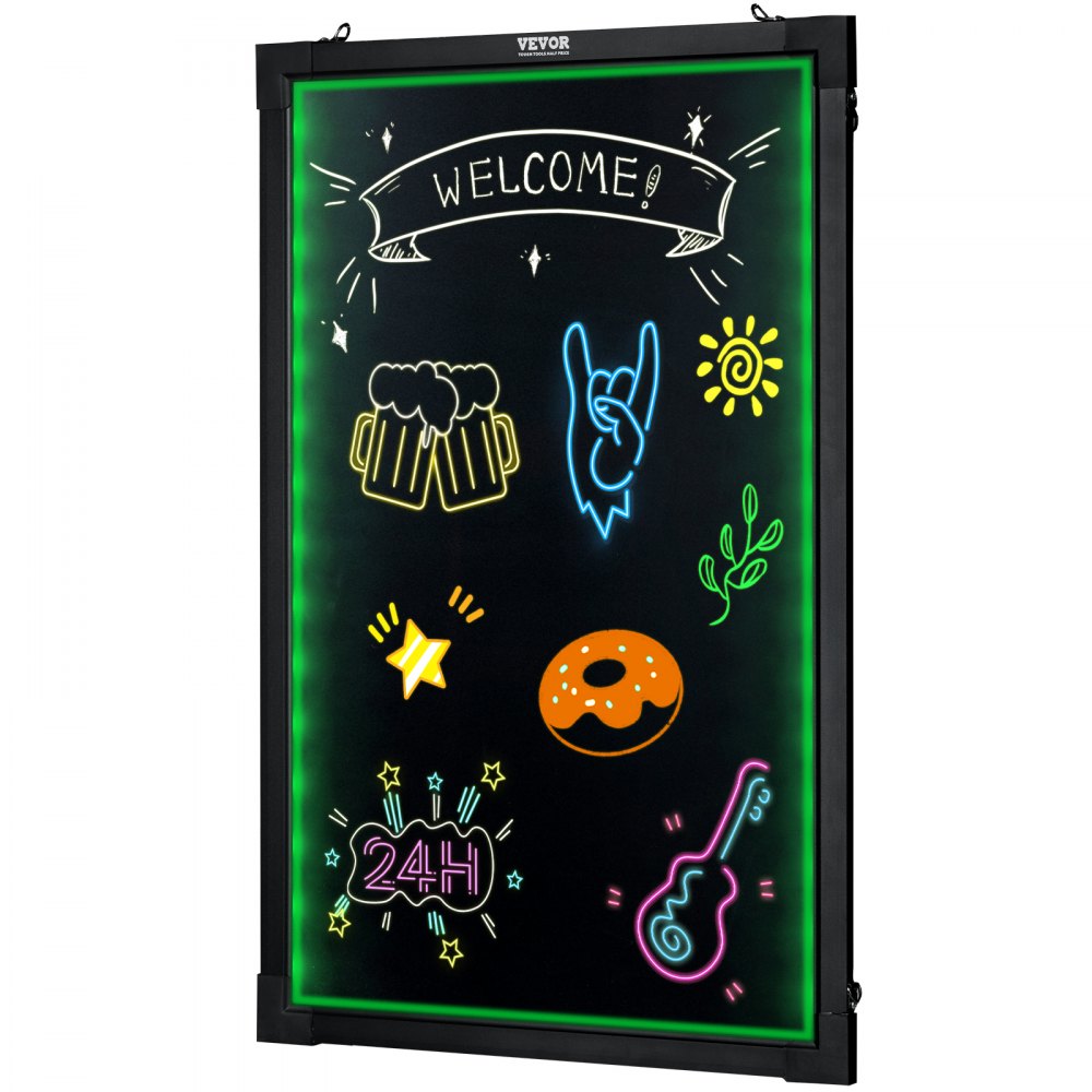 VEVOR LED Message Writing Board, 24"x16" Illuminated Erasable Lighted Chalkboard, Neon Effect Menu Sign Board, Drawing Board with 8 Fluorescent Chalk Markers and Remote Tested to UL Standards