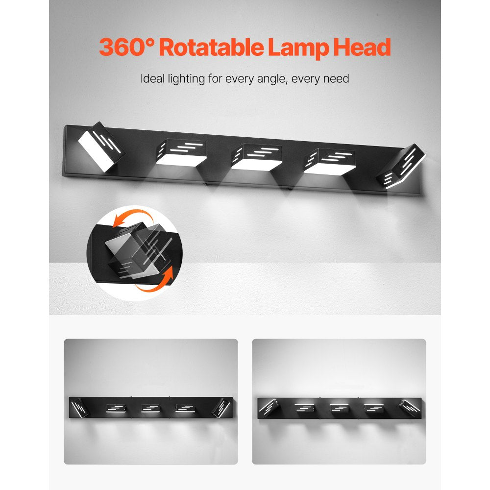 VEVOR 5-Light LED Modern Vanity Light Fixtures, 33.46-Inch, Black Finish Bathroom Wall Lighting Fixture Over Mirror, with IP44 Waterproof, for Bathroom, Living Room, Bedroom, Hallway, Cool White 6000K