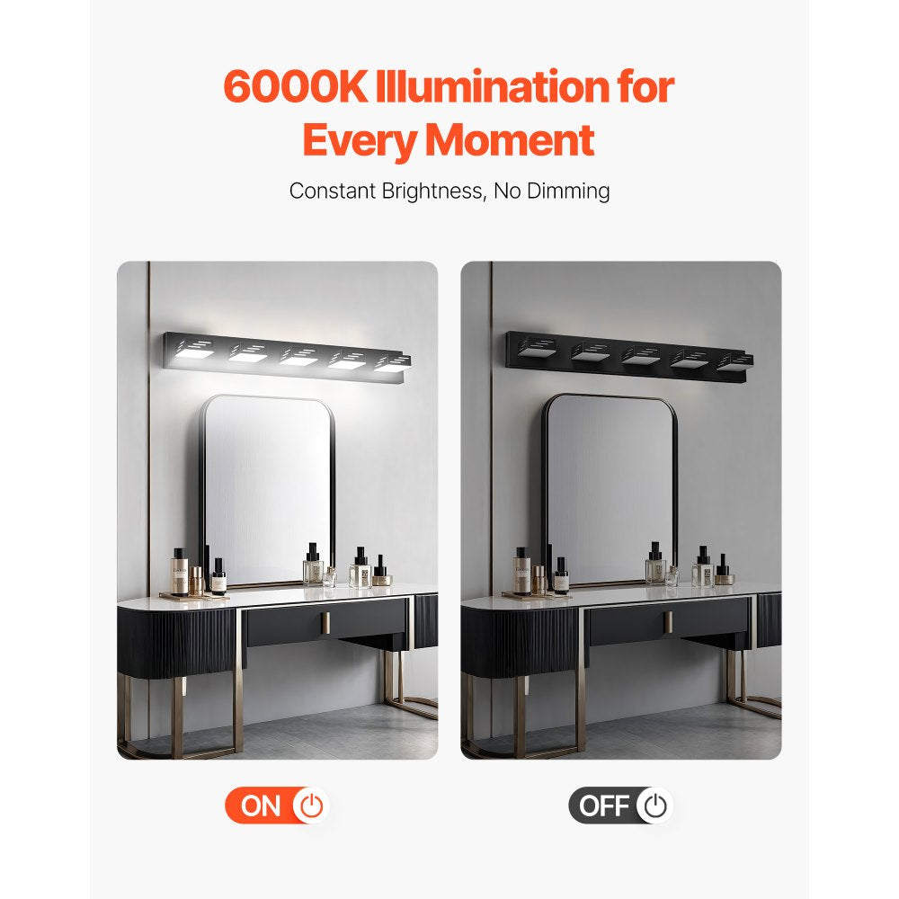VEVOR 5-Light LED Modern Vanity Light Fixtures, 33.46-Inch, Black Finish Bathroom Wall Lighting Fixture Over Mirror, with IP44 Waterproof, for Bathroom, Living Room, Bedroom, Hallway, Cool White 6000K