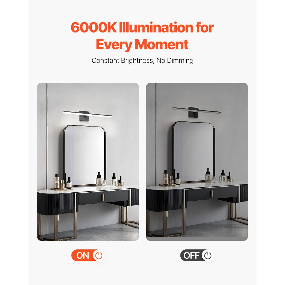 VEVOR Bathroom Vanity Light Bar, 24.02-Inch, LED Modern Light Fixture Over Mirror, with 360° Rotatable, IP44 Waterproof, 18W, 6000K, Wall Lighting for Bathroom, Living Room, Bedroom, Hallway, Black