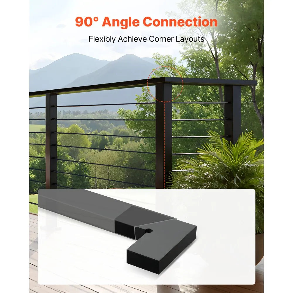 VEVOR 2 Pack Corner Connectors for Handrail, Extension Stair Railing Accessories, POM Hand Rail Connector Fittings for Rectangular Cable Railing, Deck Cable Rail System Outdoor, Matte Black, HT-05