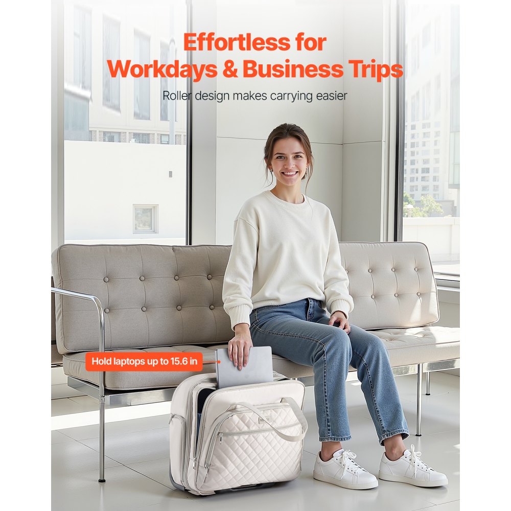 VEVOR Rolling Laptop Bag, Fits Up to 15.6 Inch Laptop, Wheeled Briefcase, Roller Computer Tote Bag with 2 Fixed Wheels & Telescoping Handle, Laptop Case for Work Travel Business Office, Women Men