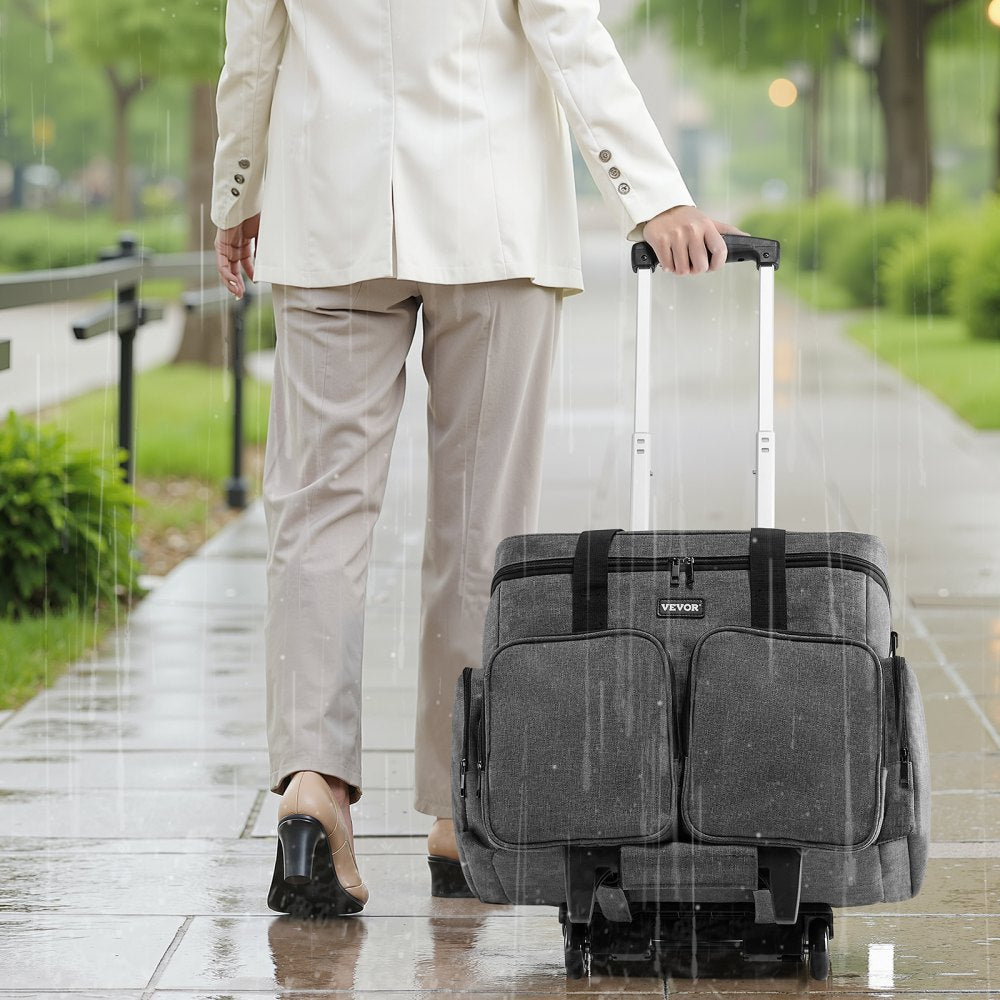 VEVOR Rolling Laptop Bag, Fits Up to 15.6 Inch Laptop, Wheeled Briefcase, Teacher Roller Computer Tote Bag with Detachable Trolley & Telescopic Handle, Laptop Case for Work Travel, Women & Men (Gray)