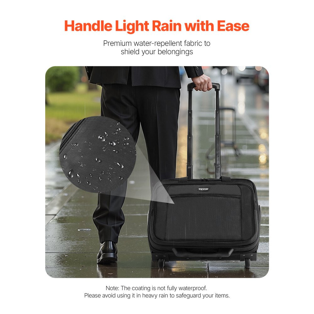 VEVOR Rolling Laptop Bag, Fits Up to 17.3 Inch Laptop, Wheeled Briefcase, Roller Computer Tote Bag with Wheels & Telescoping Handle, Laptop Case for Work Travel Business Office, Women & Men (Black)