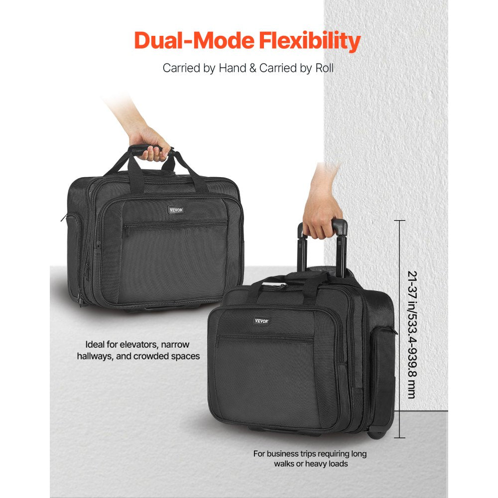 VEVOR Rolling Laptop Bag, Fits Up to 17.3 Inch Laptop, Wheeled Briefcase, Roller Computer Tote Bag with Wheels & Telescoping Handle, Laptop Case for Work Travel Business Office, Women & Men (Black)
