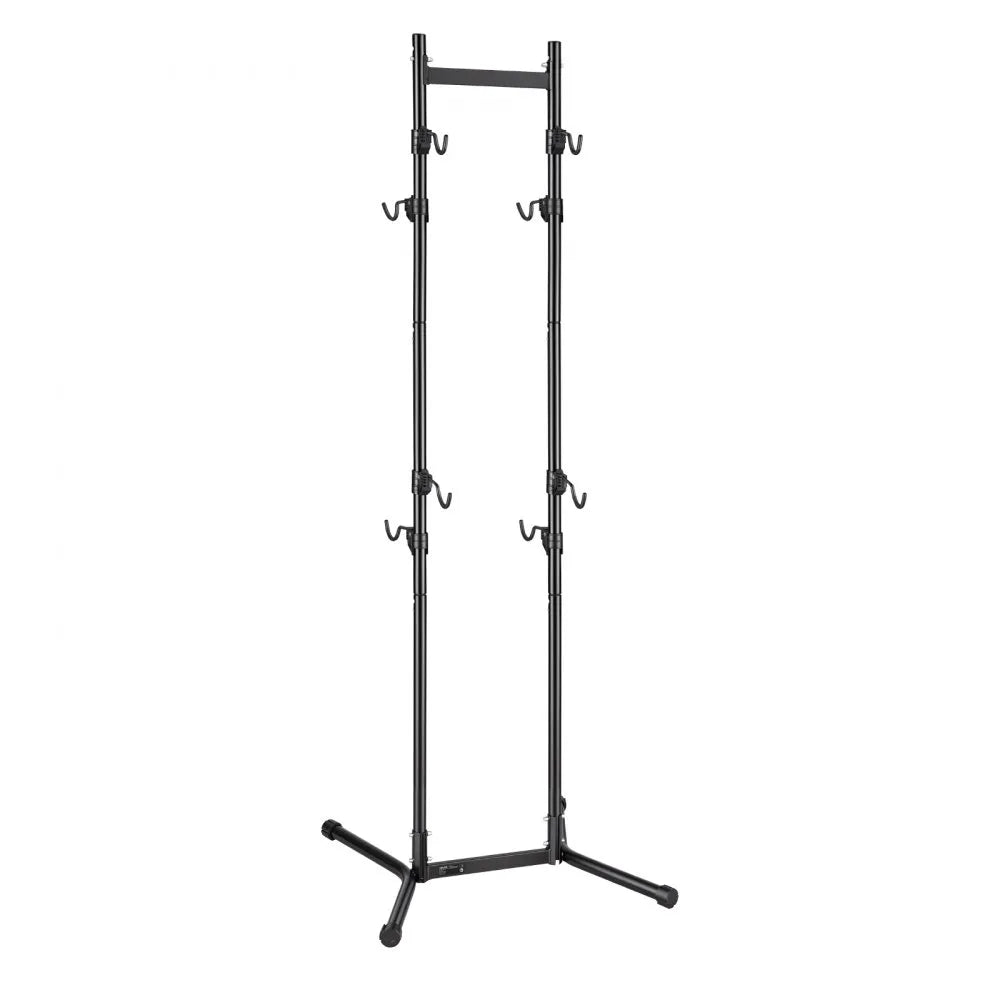 VEVOR Bike Stand for 4 Bikes, Freestanding Vertical Bike Storage Rack, with Height-Adjustable Hooks, Heavy-Duty Carbon Steel Garage Bicycle Floor Stand, Ideal for Garage, Apartment, Home, Black