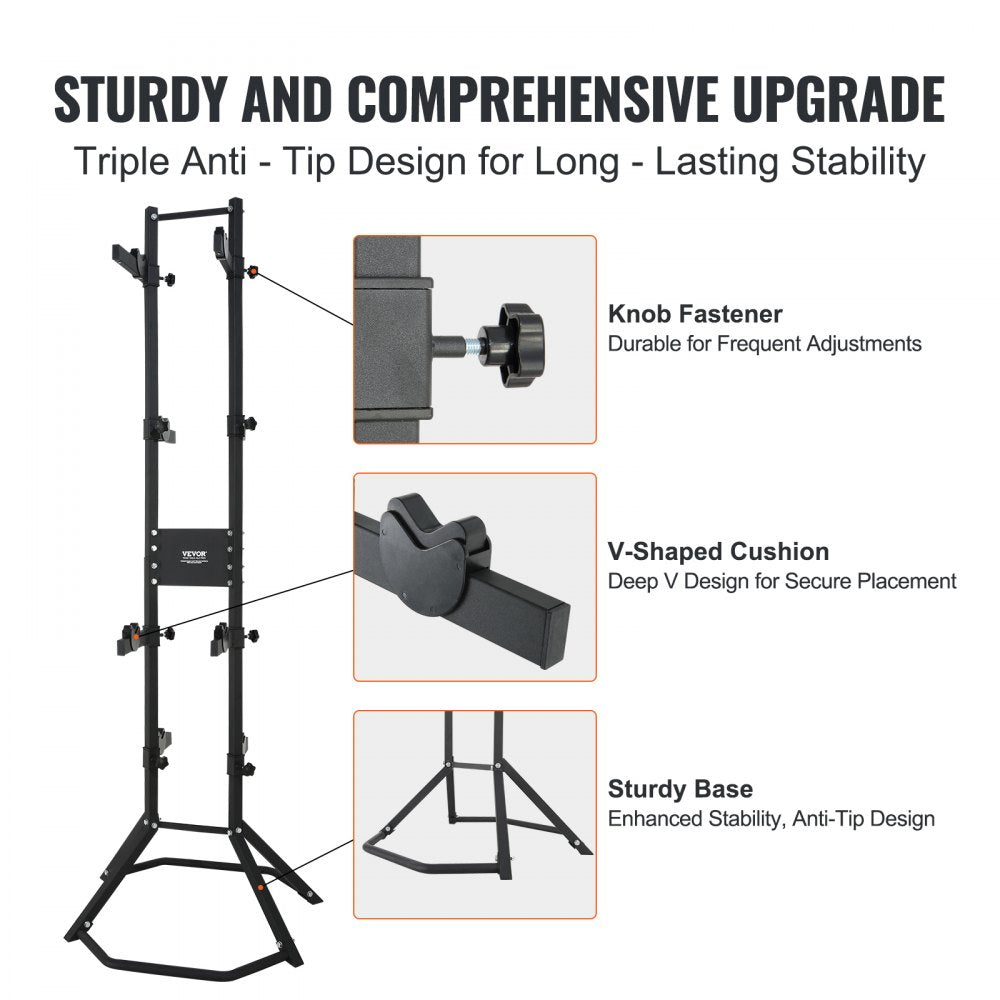 VEVOR 4 Bike Storage Rack, Free Standing Gravity Wall Vertical Bike Rack, Fully Adjustable Bike Rack Garage, Sturdy Steel & Easy Assemble, for Garage, Living Room, Shed, Holds Up to 260 lbs Black