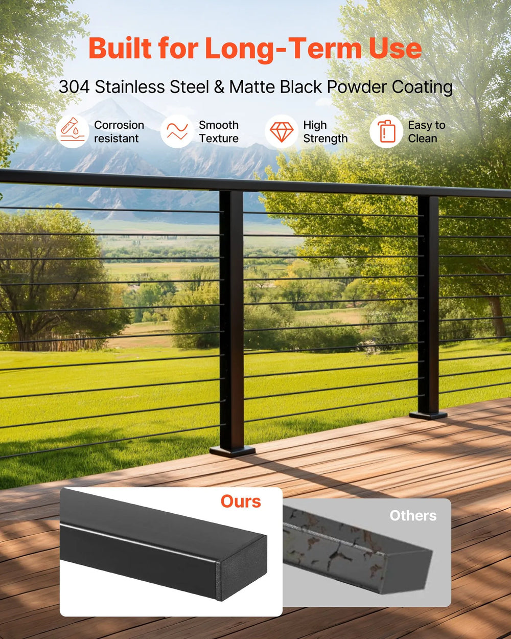Stainless Steel Railing Kit Vevor Cable Railing Kit 6.5' Matte Black Stainless Steel Handrail with ...