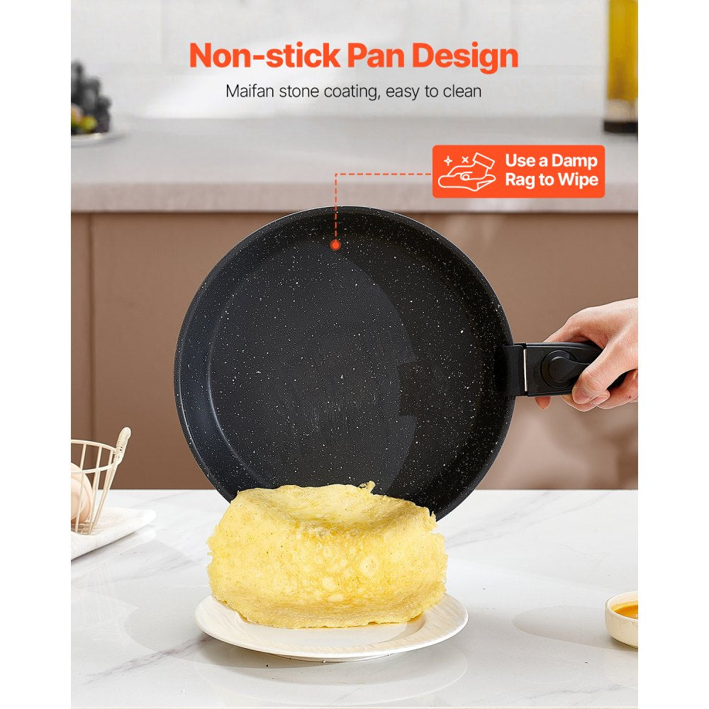VEVOR 17 Piece Pots and Pans Set, Granite Nonstick Detachable Handle Cookware, Space Saving Induction Cookwares, Kitchen RV Cooking Sets with Frying, Sauce, Saute, Tempered Glass Lid, Oven Safe, Black
