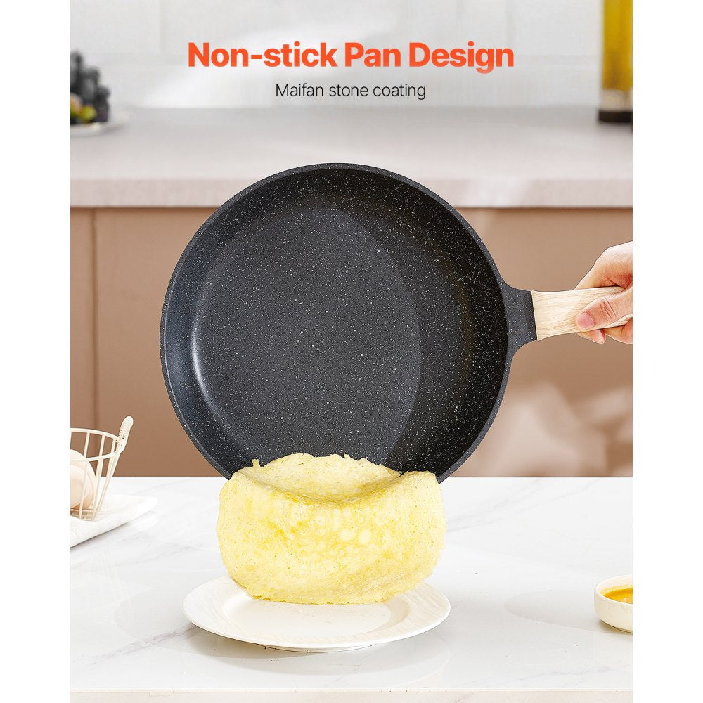 VEVOR 19 Piece Pots and Pans Set, Granite Nonstick Cookware Set, Induction Cookwares, Kitchen RV Cooking Sets with Frying, Sauce, Saute, Tempered Glass Lids, and Pan Protectors, Black