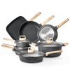 VEVOR 19 Piece Pots and Pans Set, Granite Nonstick Cookware Set, Induction Cookwares, Kitchen RV Cooking Sets with Frying, Sauce, Saute, Tempered Glass Lids, and Pan Protectors, Black