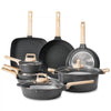 VEVOR 19 Piece Pots and Pans Set, Granite Nonstick Cookware Set, Induction Cookwares, Kitchen RV Cooking Sets with Frying, Sauce, Saute, Tempered Glass Lids, and Pan Protectors, Black