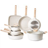 VEVOR 19 Piece Pots and Pans Set Nonstick, Granite Cookware Set, Induction Cookwares, Kitchen RV Cooking Sets with Frying, Sauce, Saute, Tempered Glass Lids, and Pan Protectors, White