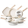 VEVOR 19 Piece Pots and Pans Set Nonstick, Granite Cookware Set, Induction Cookwares, Kitchen RV Cooking Sets with Frying, Sauce, Saute, Tempered Glass Lids, and Pan Protectors, White