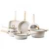 VEVOR 19 Piece Pots and Pans Set Nonstick, Granite Cookware Set, Induction Cookwares, Kitchen RV Cooking Sets with Frying, Sauce, Saute, Tempered Glass Lids, and Pan Protectors, White